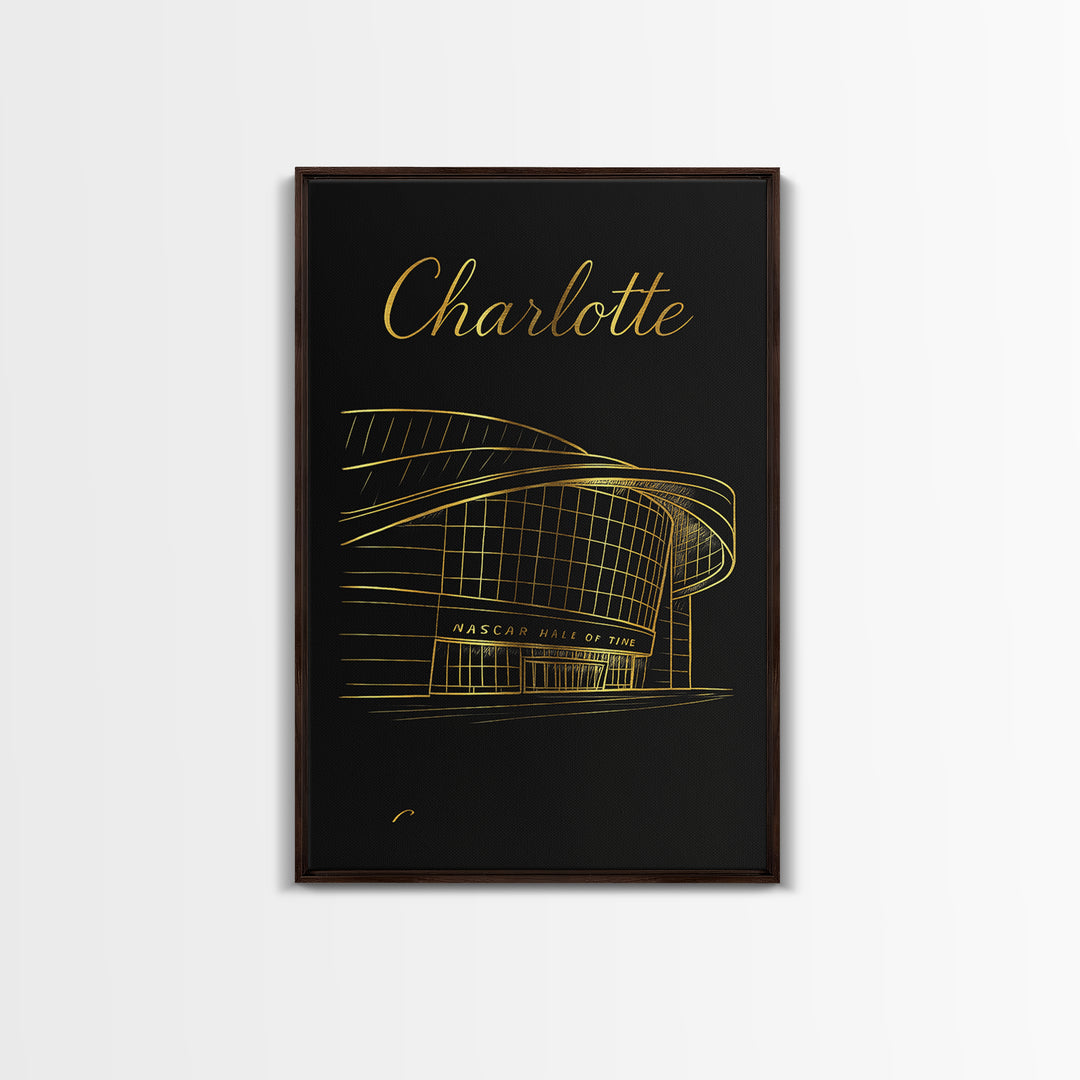 Charlotte North Carolina Travel Poster, Canvas Print, Black Gold Minimalist Art, Charlotte City Art, Fine Art Print, Home Office Decor