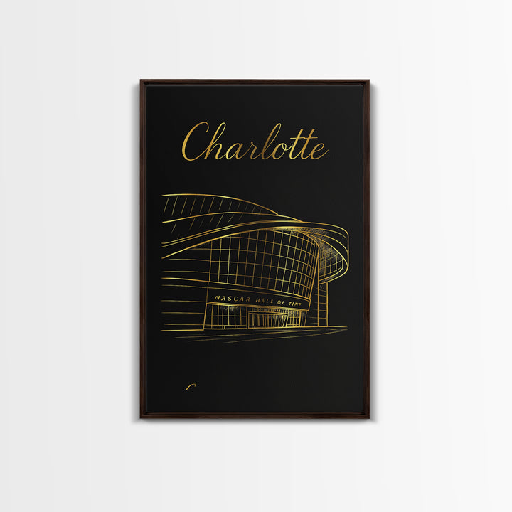 Charlotte North Carolina Travel Poster, Canvas Print, Black Gold Minimalist Art, Charlotte City Art, Fine Art Print, Home Office Decor