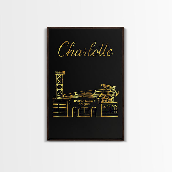 Charlotte Travel Poster, Framed Canvas Print, Dark Minimalist Wall Art, Charlotte Poster Print, City Illustration, Vintage Travel Print