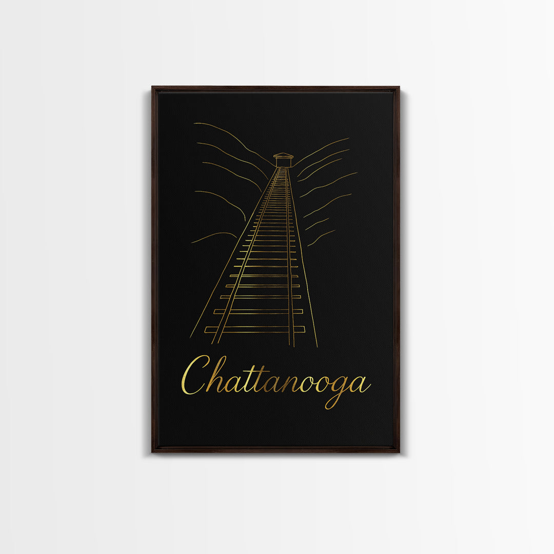 Chattanooga Travel Poster, Canvas Print, Gold Outline Poster Art, Chattanooga Travel Art, City Illustration, Gift For Travelers