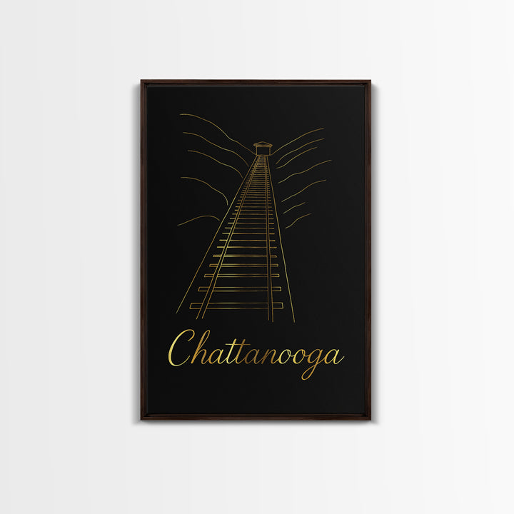Chattanooga Travel Poster, Canvas Print, Gold Outline Poster Art, Chattanooga Travel Art, City Illustration, Gift For Travelers