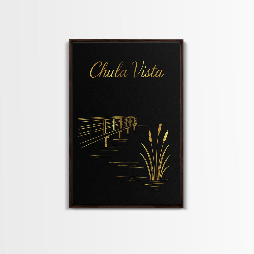 Chula Vista California Travel Poster, Canvas Print, Gold Outline Poster Art, Chula Vista Travel Art, City Illustration, Travel Poster Set