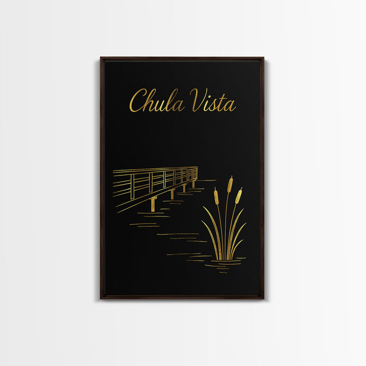 Chula Vista California Travel Poster, Canvas Print, Gold Outline Poster Art, Chula Vista Travel Art, City Illustration, Travel Poster Set