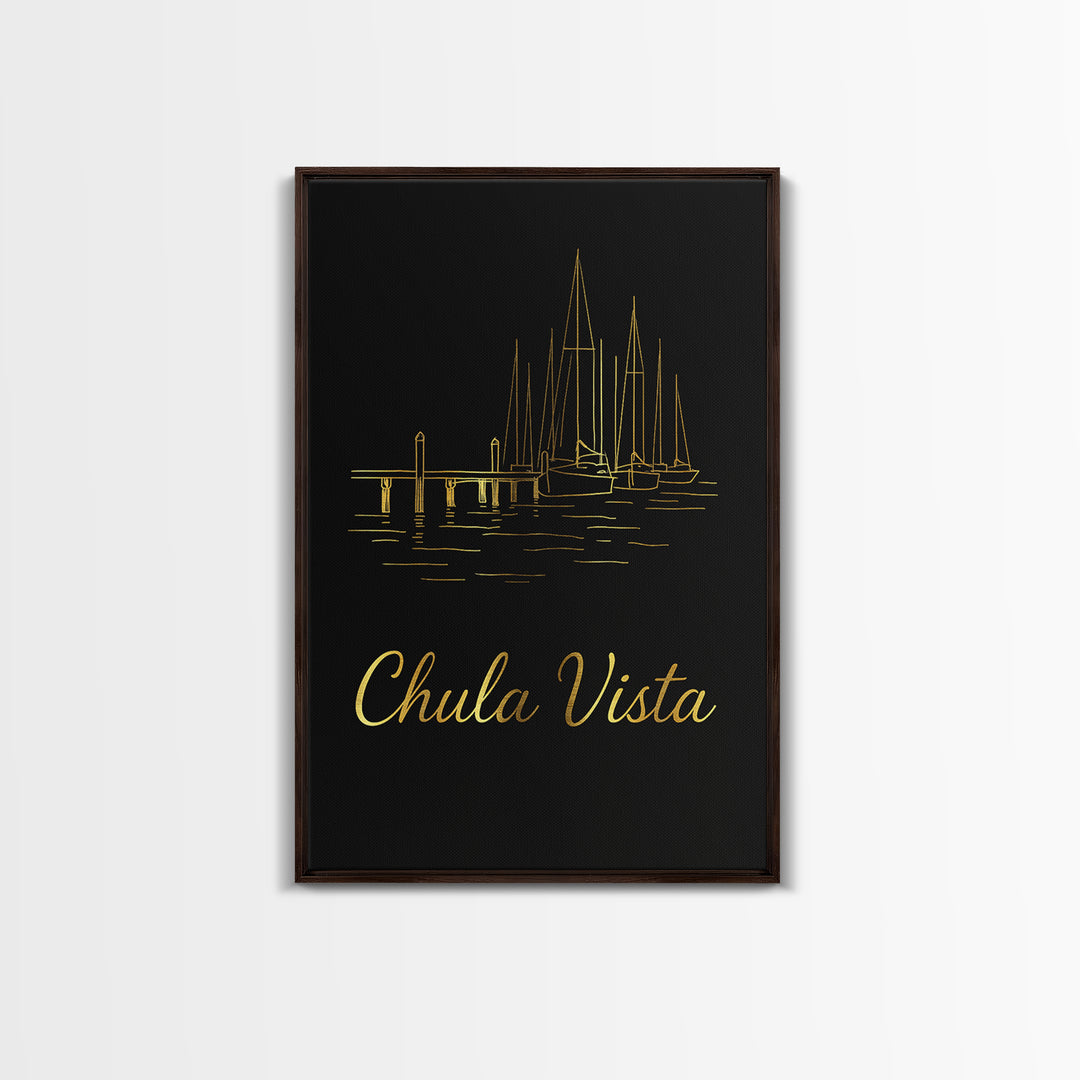 Chula Vista Travel Poster, Canvas Print, Black Gold Minimalist Art, Chula Vista Travel Art, Retro Travel Print, Travel Wall Decor
