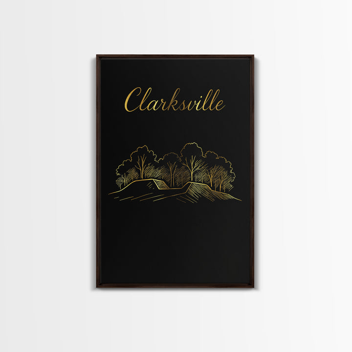 Clarksville Travel Poster, Framed Canvas Print, Dark Minimalist Wall Art, Clarksville Wall Art, Home Office Decor, City Art Print