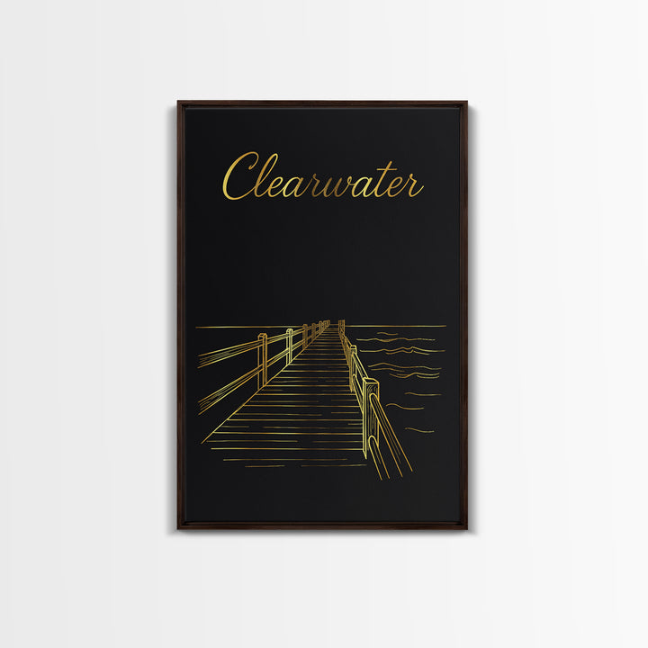 Clearwater Travel Poster, Framed Canvas Print, Gold Outline Poster Art, Clearwater Wall Art, Travel Poster Set, Modern Wall Decor