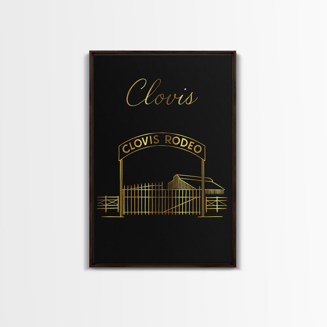 Clovis California Travel Poster, Canvas Print, Black Gold Minimalist Art, Clovis Poster Print, Mid Century Wall Art, Travel Wall Decor