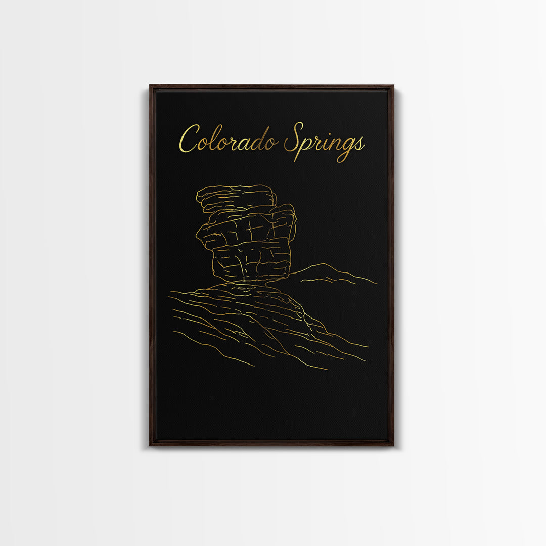 Colorado Springs Travel Poster, Framed Canvas Print, Black Gold Minimalist Art, Colorado Springs Poster Print, Fine Art Print, Design 2