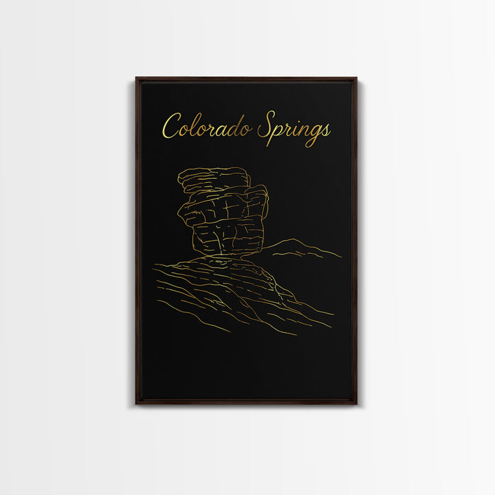 Colorado Springs Travel Poster, Framed Canvas Print, Black Gold Minimalist Art, Colorado Springs Poster Print, Fine Art Print, Design 2