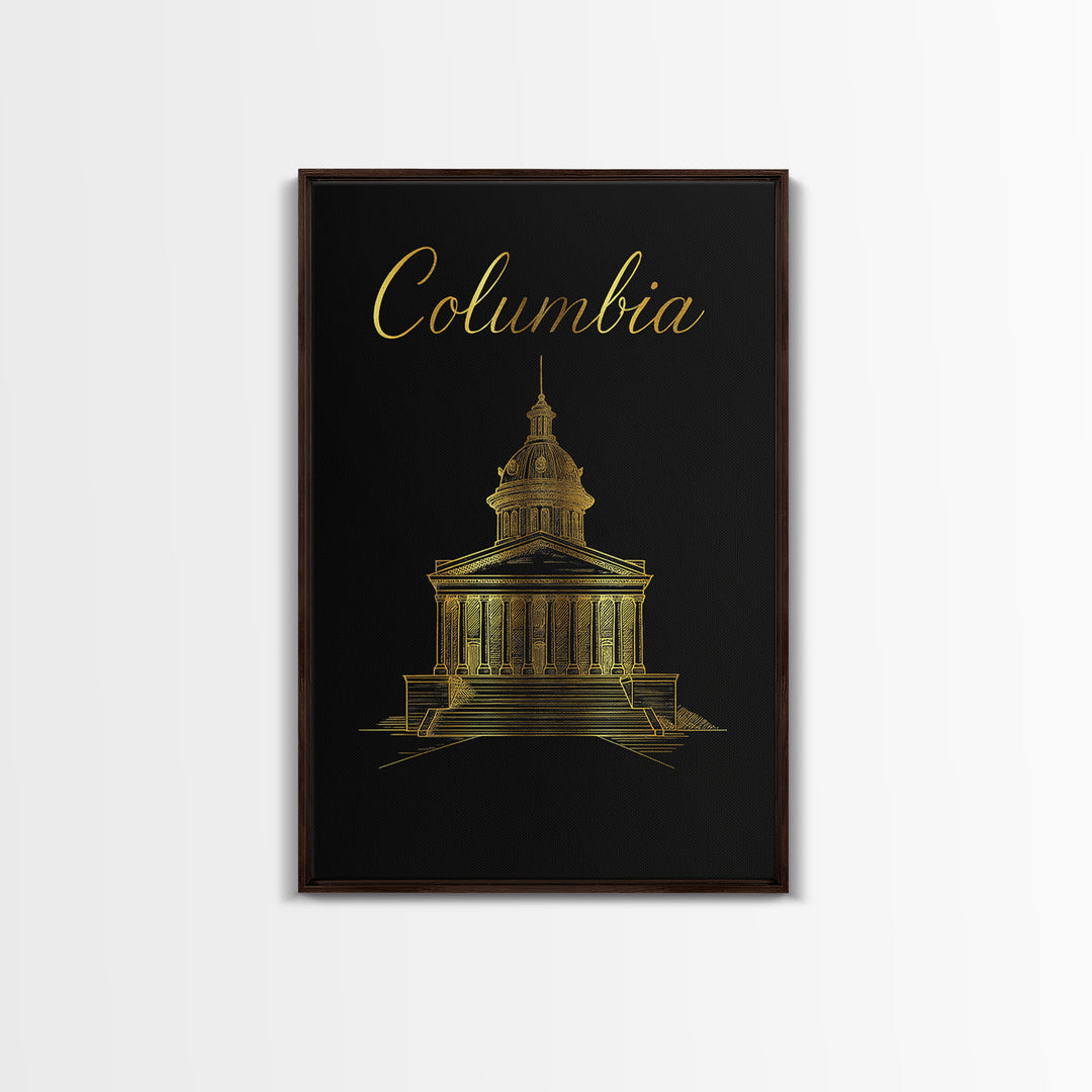 Columbia Travel Poster, Canvas Print, Minimalist Gold Line Art, Columbia City Art, City Art Print, Travel Wall Art, Wanderlust Decor