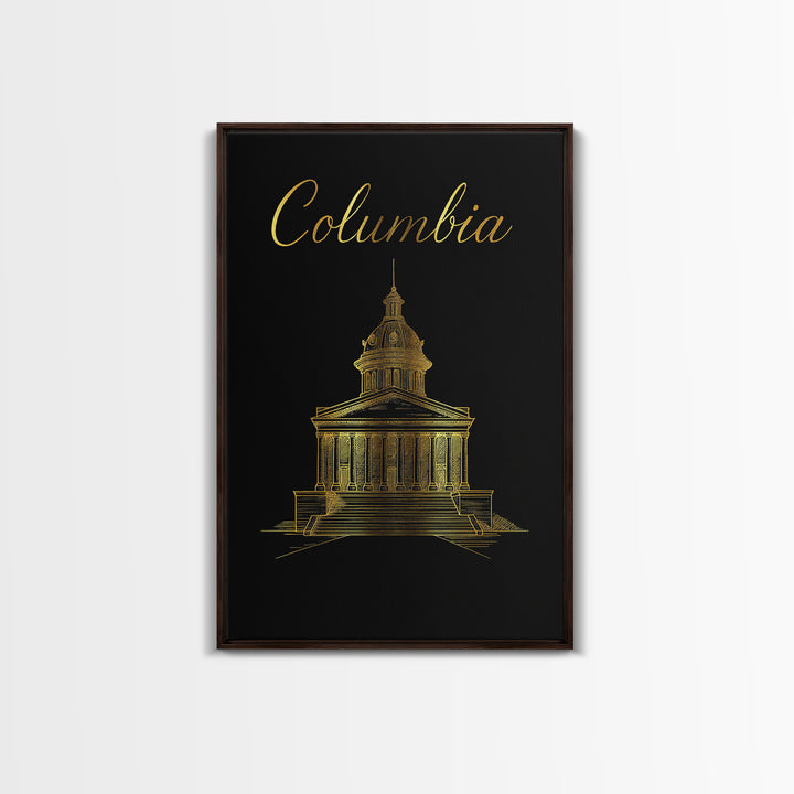 Columbia Travel Poster, Canvas Print, Minimalist Gold Line Art, Columbia City Art, City Art Print, Travel Wall Art, Wanderlust Decor