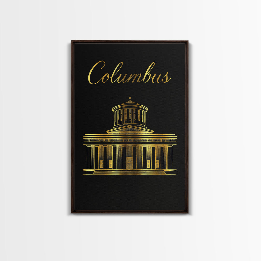 Columbus Travel Poster, Canvas Print, Minimalist Gold Line Art, Columbus Wall Art, Travel Poster Set, Wanderlust Decor, Travel Wall Decor