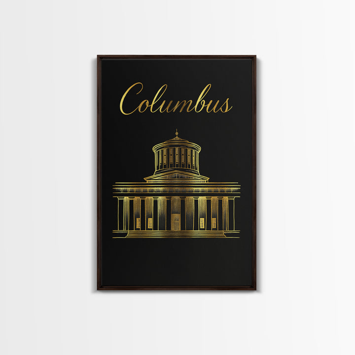 Columbus Travel Poster, Canvas Print, Minimalist Gold Line Art, Columbus Wall Art, Travel Poster Set, Wanderlust Decor, Travel Wall Decor