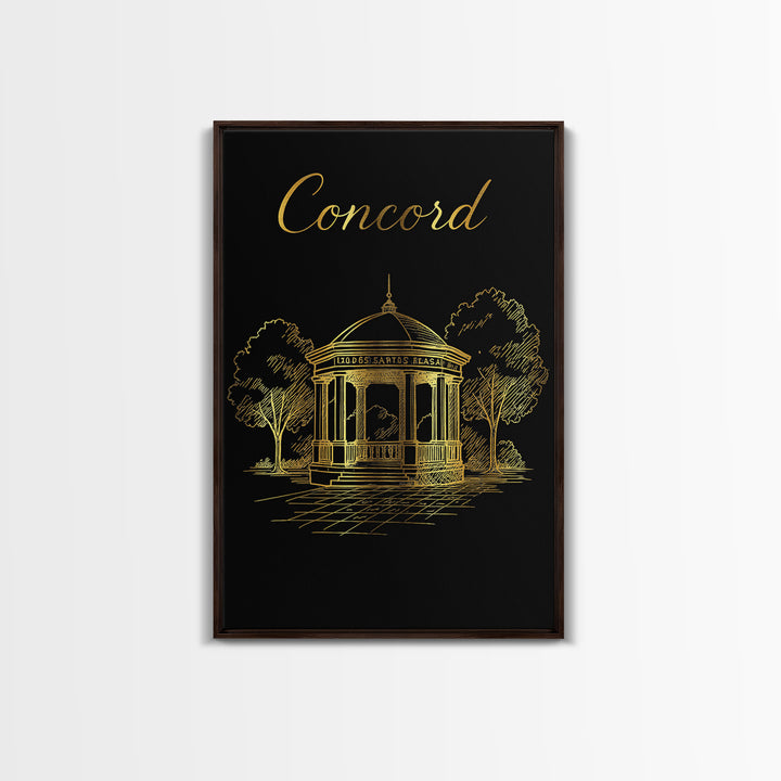 Concord Travel Poster, Canvas Print, Minimalist Gold Line Art, Concord Travel Art, City Travel Prints, Retro Travel Print, Wanderlust Decor