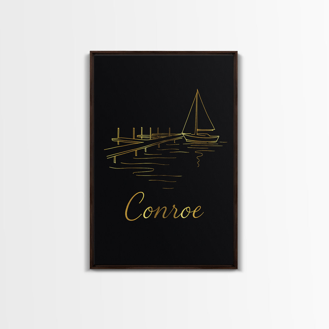 Conroe Texas Travel Poster, Canvas Print, Dark Minimalist Wall Art, Conroe Art Print, Wanderlust Decor, Travel Print, Retro Travel Print