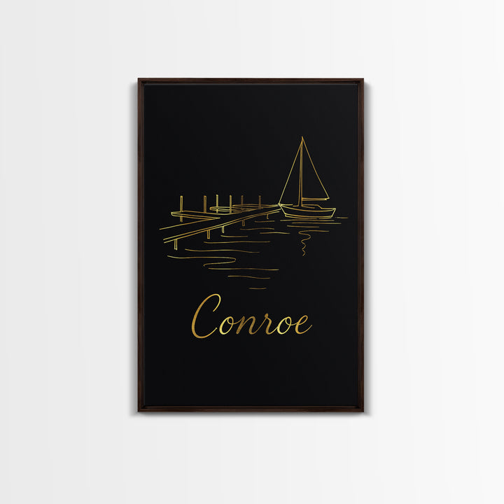 Conroe Texas Travel Poster, Canvas Print, Dark Minimalist Wall Art, Conroe Art Print, Wanderlust Decor, Travel Print, Retro Travel Print