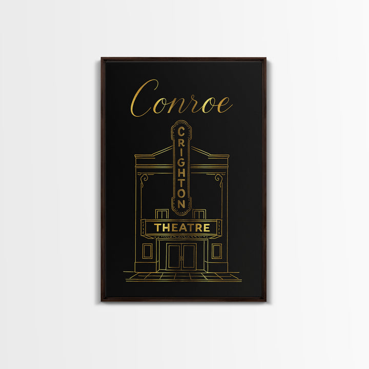 Conroe Travel Poster, Canvas Print, Gold Outline Poster Art, Conroe City Art, City Art Print, Travel Art Print, Gift For Travelers