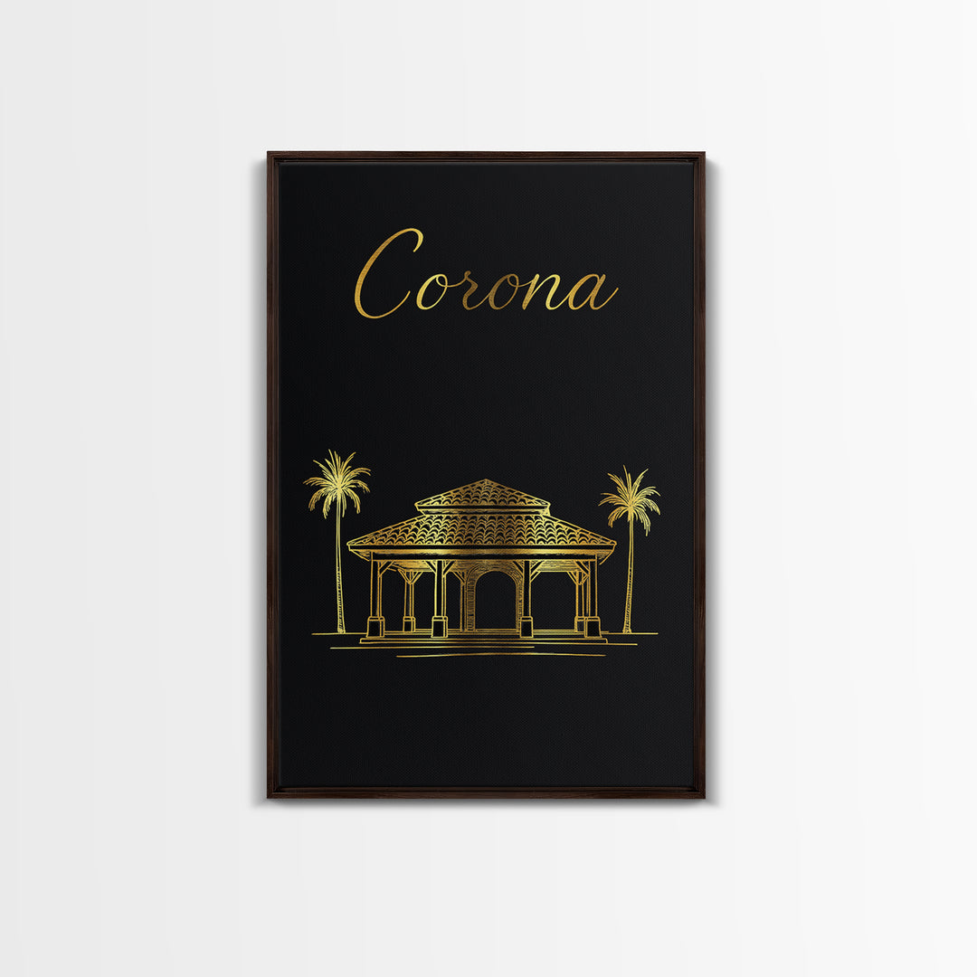 Corona Travel Poster, Framed Canvas Print, Dark Minimalist Wall Art, Corona City Art, Retro Travel Print, Travel Wall Art, Landscape Art