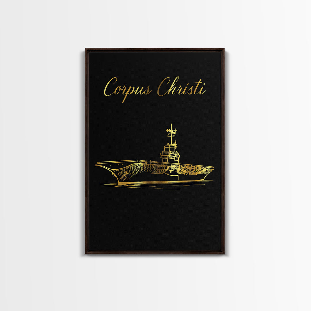 Corpus Christi Texas Travel Poster, Canvas Print, Minimalist Gold Line Art, Corpus Christi Art Print, Living Room Wall Art, Travel Decor