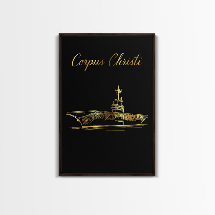 Corpus Christi Texas Travel Poster, Canvas Print, Minimalist Gold Line Art, Corpus Christi Art Print, Living Room Wall Art, Travel Decor