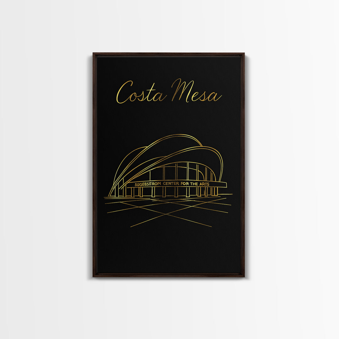 Costa Mesa Travel Poster, Canvas Print, Black Gold Minimalist Art, Costa Mesa Wall Art, Travel Poster Art, City Illustration, Home Decor