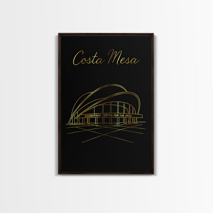Costa Mesa Travel Poster, Canvas Print, Black Gold Minimalist Art, Costa Mesa Wall Art, Travel Poster Art, City Illustration, Home Decor