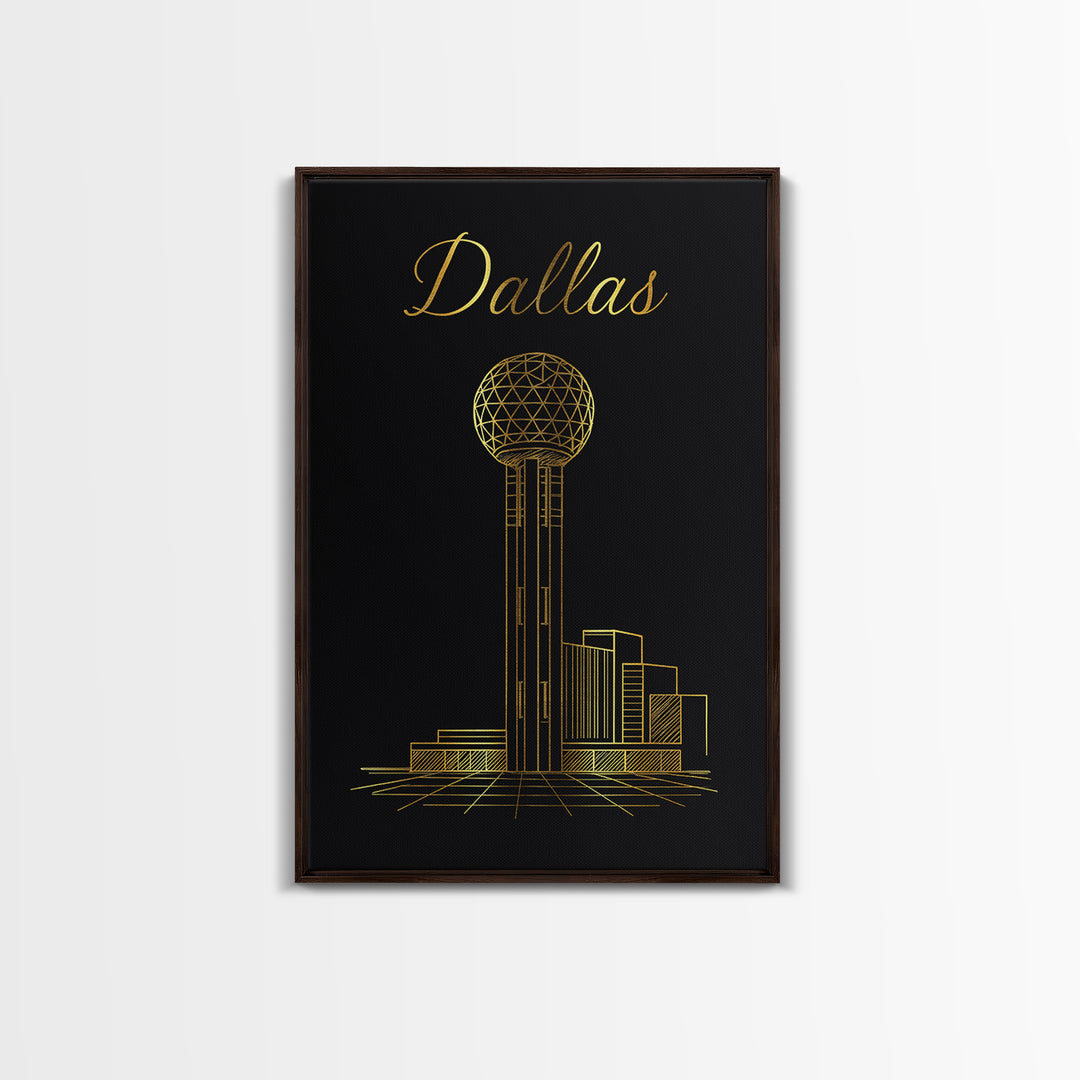 Dallas Travel Poster, Canvas Print, Black Gold Minimalist Art, Dallas Wall Art, Vintage City Art, Retro Travel Print, Vintage City Poster