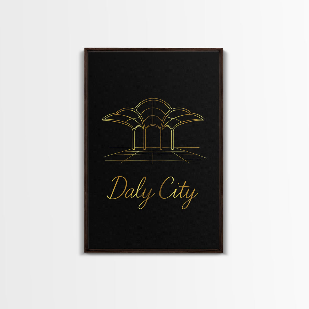 Daly City Travel Poster, Canvas Print, Minimalist Gold Line Art, Daly City City Art, City Art Print, Travel Wall Decor, Modern Wall Decor