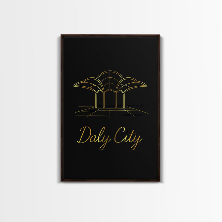 Daly City Travel Poster, Canvas Print, Minimalist Gold Line Art, Daly City City Art, City Art Print, Travel Wall Decor, Modern Wall Decor
