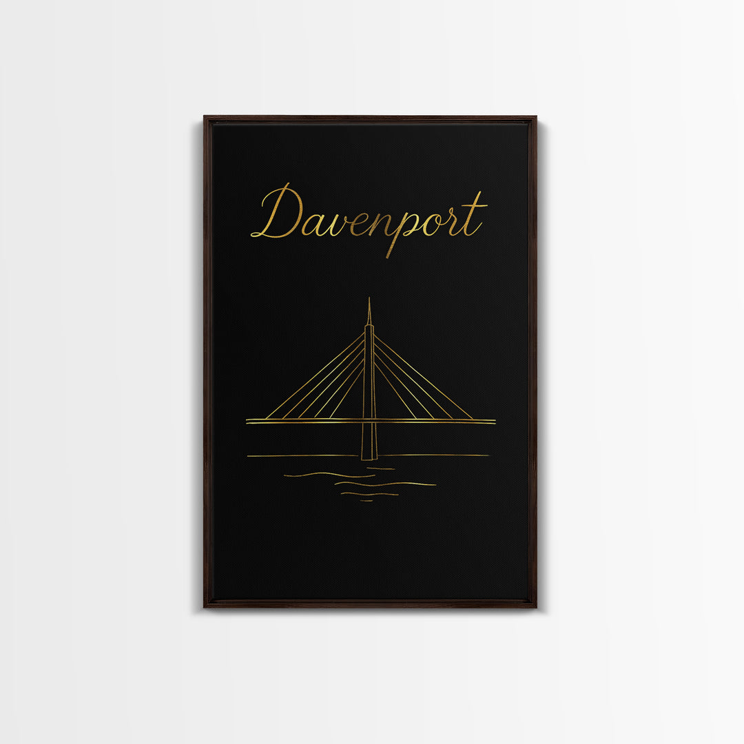 Davenport Travel Poster, Canvas Print, Gold Outline Poster Art, Davenport Poster Print, Home Office Decor, Wanderlust Decor, Travel Decor