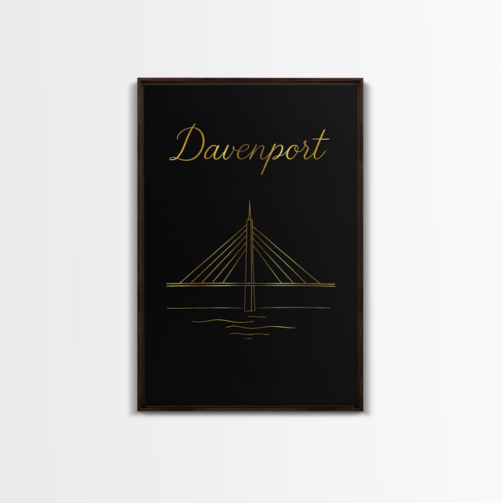 Davenport Travel Poster, Canvas Print, Gold Outline Poster Art, Davenport Poster Print, Home Office Decor, Wanderlust Decor, Travel Decor