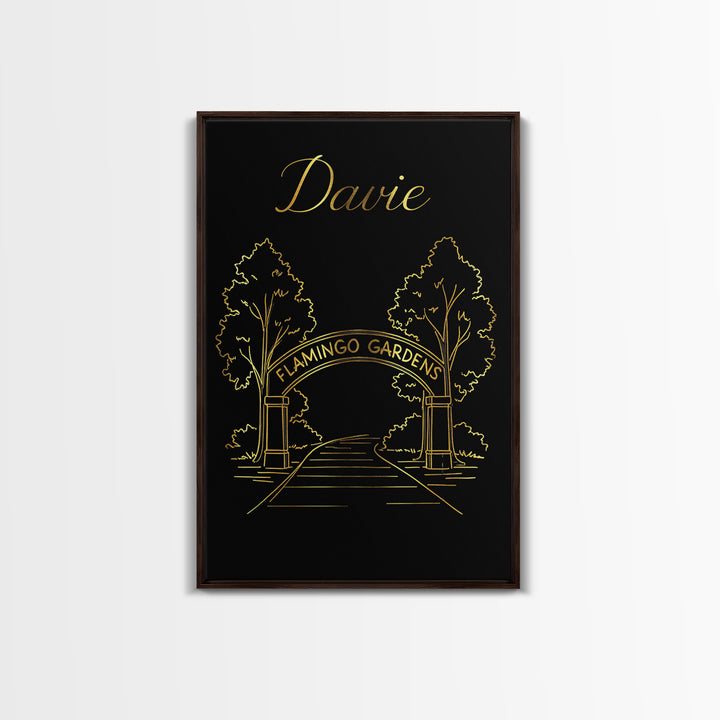 Davie Florida Travel Poster, Canvas Print, Gold Outline Poster Art, Davie Art Print, Modern Wall Decor, Travel Poster Art, Wall Art
