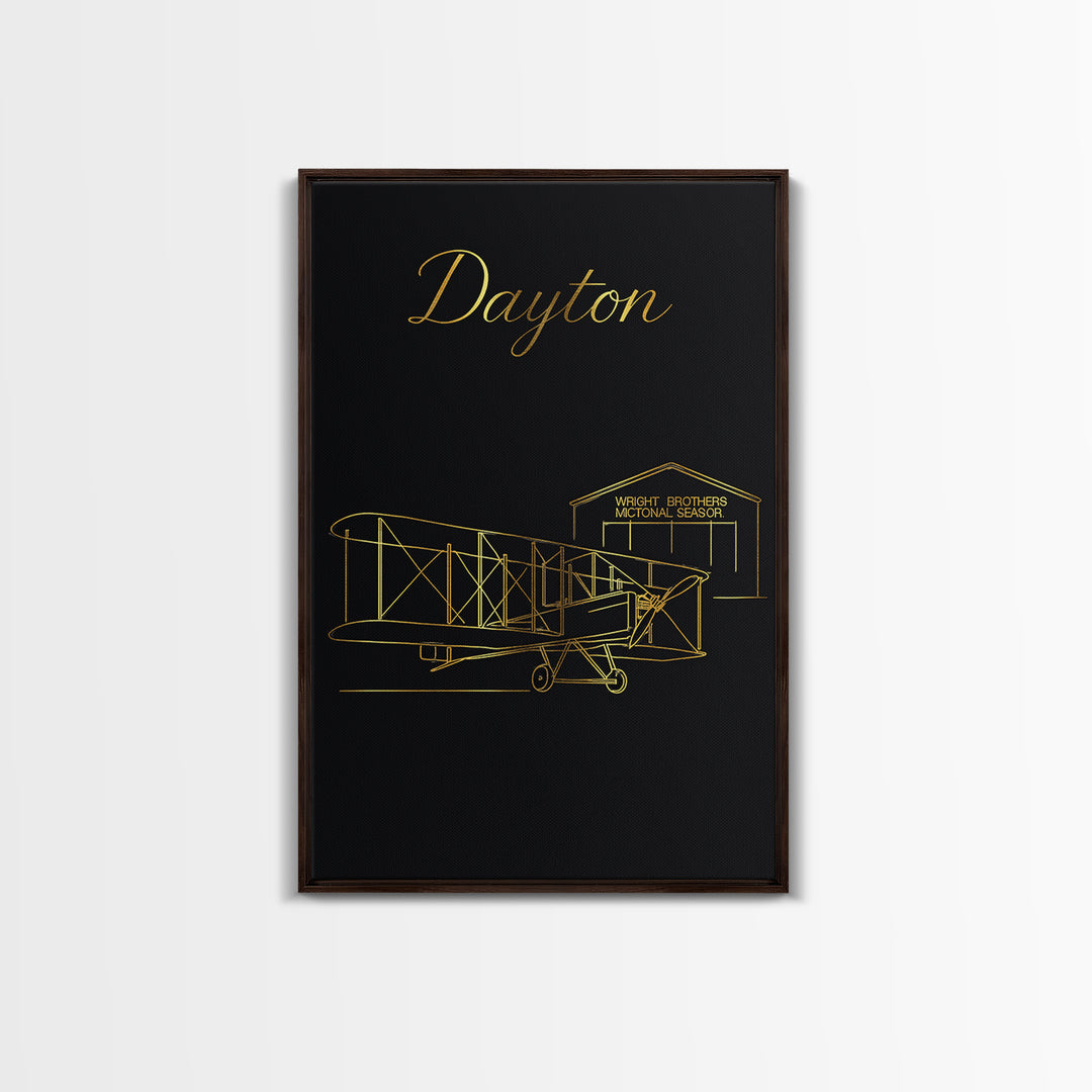 Dayton Travel Poster, Framed Canvas Print, Dark Minimalist Wall Art, Dayton Wall Art, City Travel Prints, Eclectic Wall Decor, Design 2
