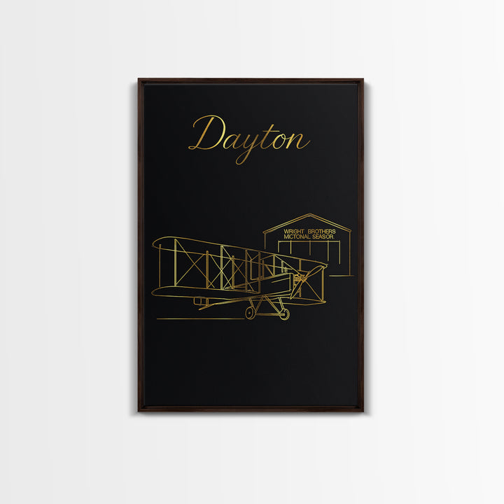 Dayton Travel Poster, Framed Canvas Print, Dark Minimalist Wall Art, Dayton Wall Art, City Travel Prints, Eclectic Wall Decor, Design 2