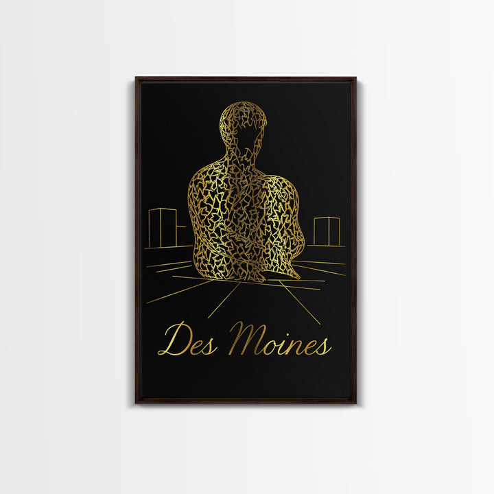 Des Moines Iowa Travel Poster, Canvas Print, Minimalist Gold Line Art, Des Moines Wall Art, Travel Art Print, Mid Century Wall Art, Design 1