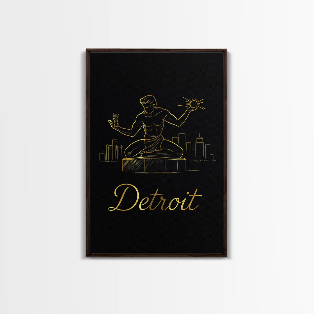 Detroit Travel Poster, Canvas Print, Gold Outline Poster Art, Detroit Art Print, Travel Wall Art, Gift For Travelers, Home Office Decor