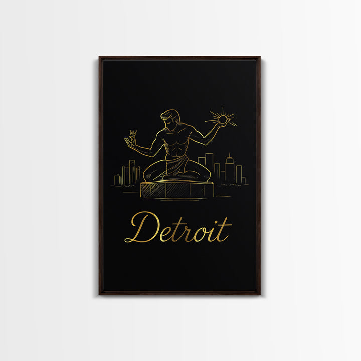 Detroit Travel Poster, Canvas Print, Gold Outline Poster Art, Detroit Art Print, Travel Wall Art, Gift For Travelers, Home Office Decor