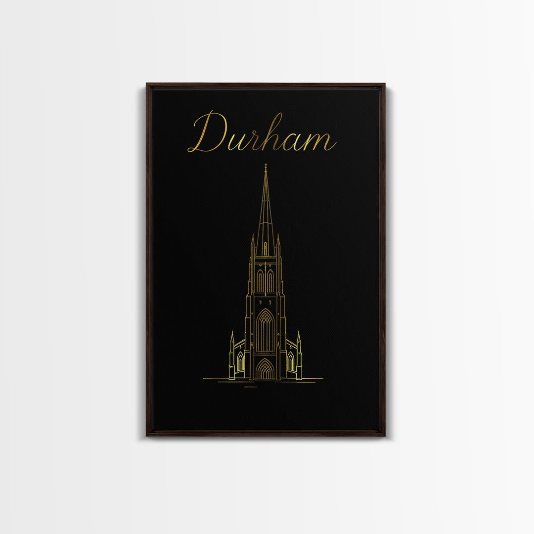 Durham Travel Poster, Framed Canvas Print, Gold Outline Poster Art, Durham City Art, Travel Poster Art, City Travel Prints, Travel Print