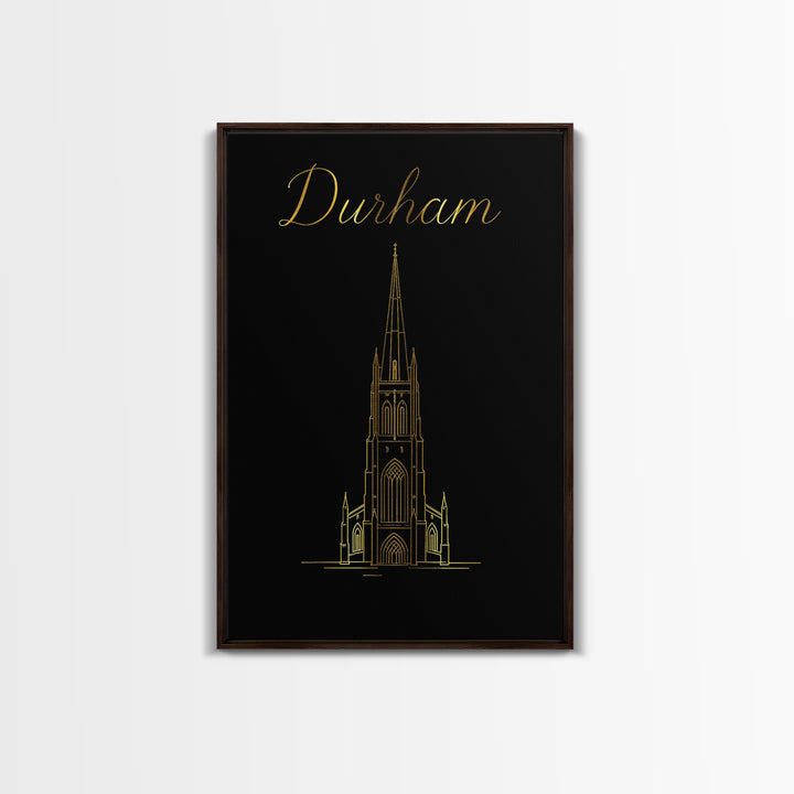 Durham Travel Poster, Framed Canvas Print, Gold Outline Poster Art, Durham City Art, Travel Poster Art, City Travel Prints, Travel Print