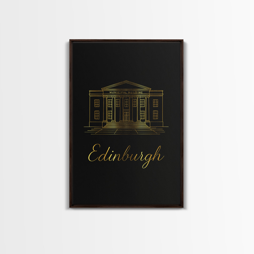 Edinburgh Travel Poster, Framed Canvas Print, Gold Outline Poster Art, Edinburgh Poster Print, Vintage Travel Print, Vintage Travel Art