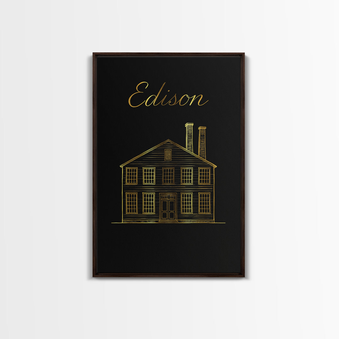 Edison New Jersey Travel Poster, Canvas Print, Black Gold Minimalist Art, Edison Poster Print, Vintage City Poster, Vintage Travel Art