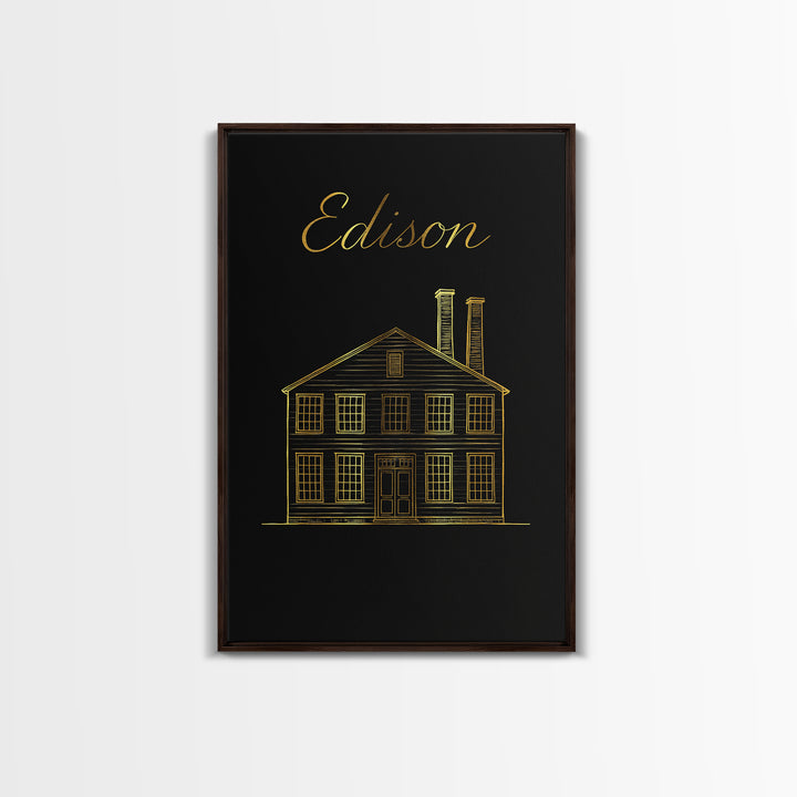 Edison New Jersey Travel Poster, Canvas Print, Black Gold Minimalist Art, Edison Poster Print, Vintage City Poster, Vintage Travel Art