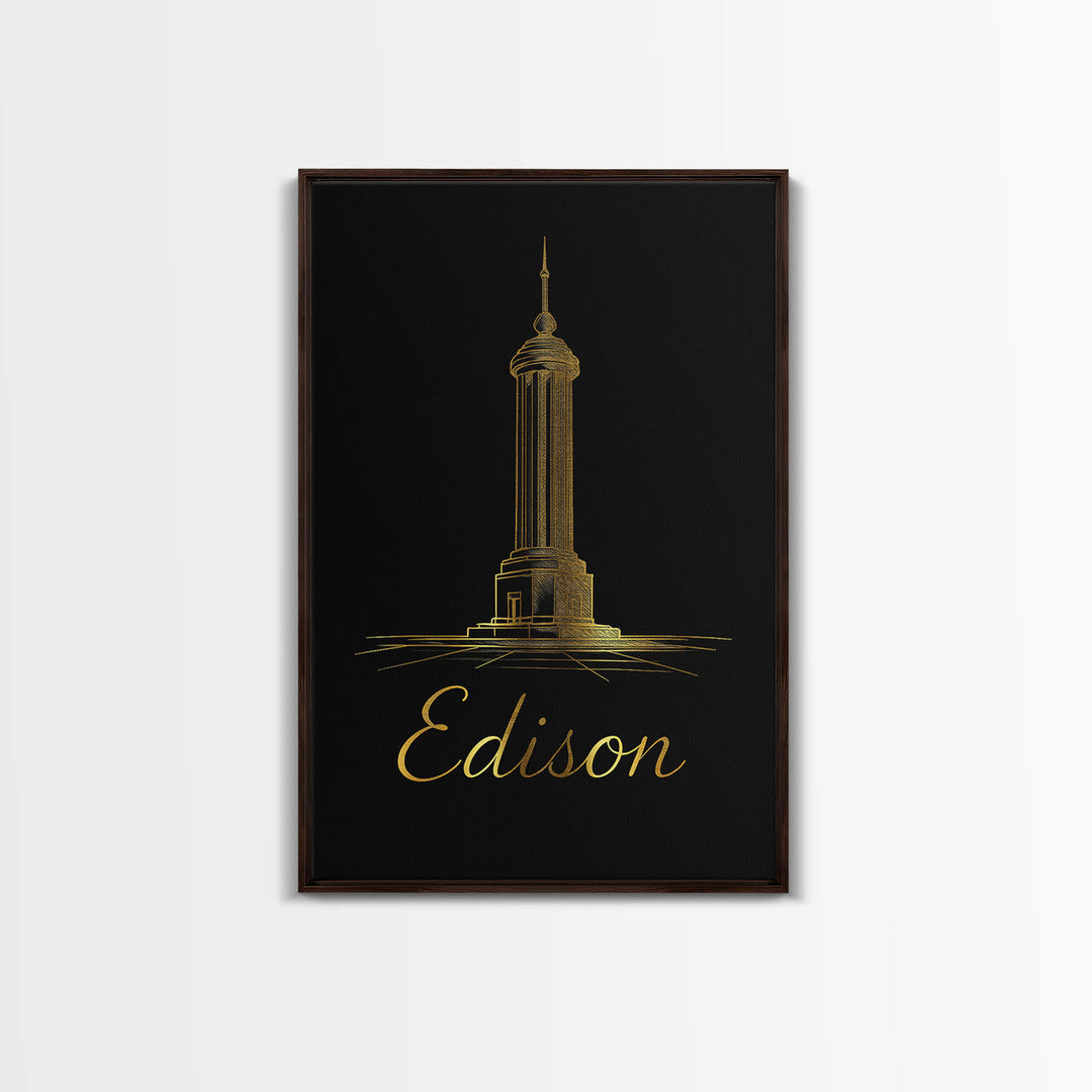 Edison Travel Poster, Canvas Print, Dark Minimalist Wall Art, Edison Wall Art, Travel Wall Decor, Retro Travel Print, Wanderlust Decor