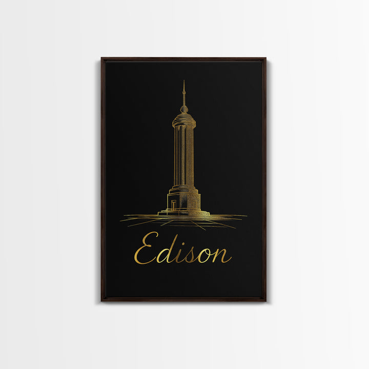 Edison Travel Poster, Canvas Print, Dark Minimalist Wall Art, Edison Wall Art, Travel Wall Decor, Retro Travel Print, Wanderlust Decor