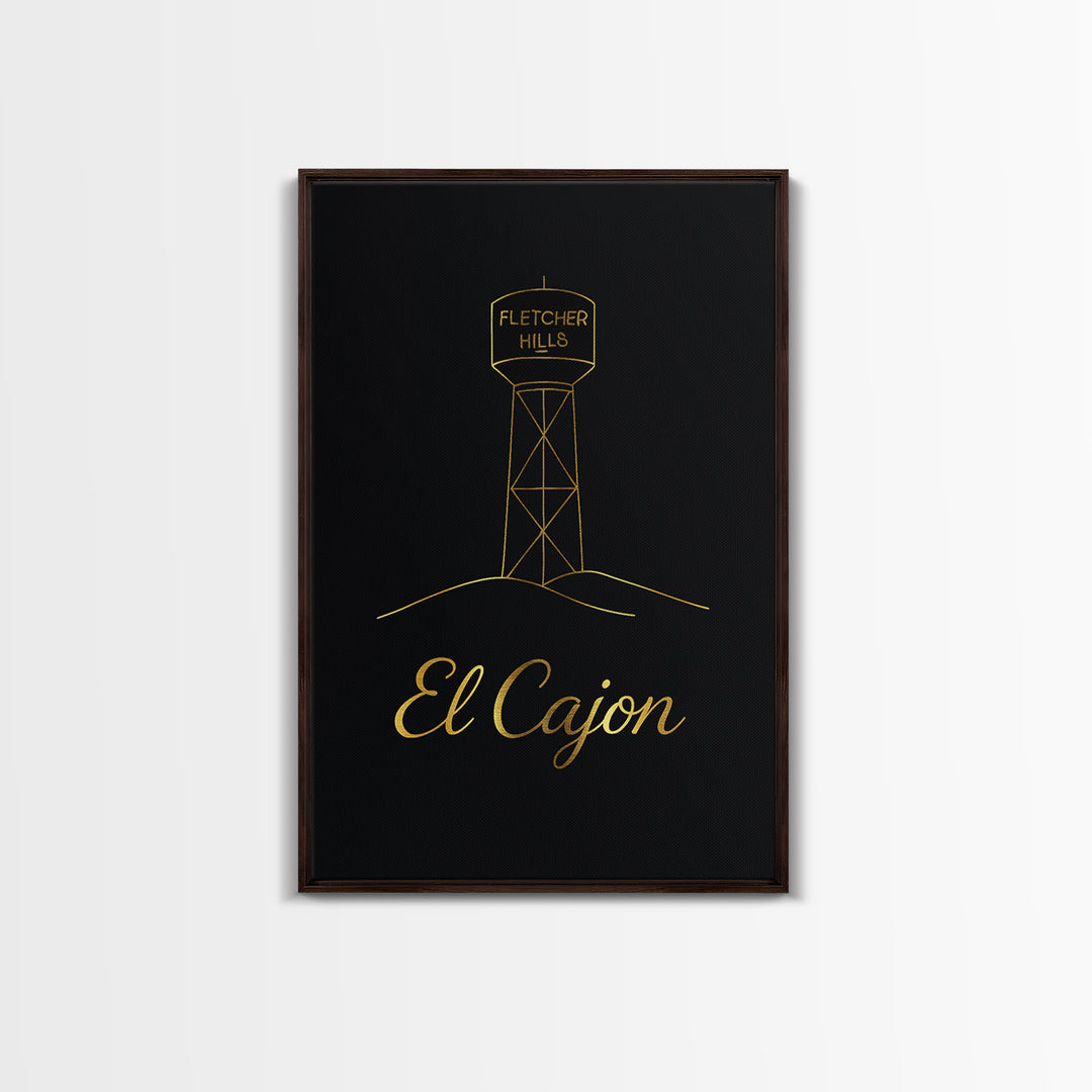 El Cajon Travel Poster, Canvas Print, Black Gold Minimalist Art, El Cajon Wall Art, City Illustration, Travel Poster Set, Retro Travel Print