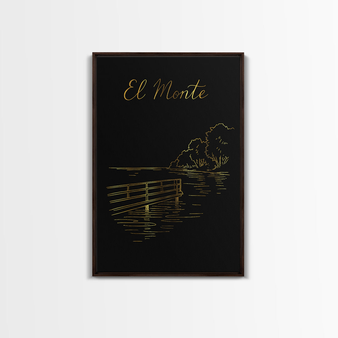 El Monte California Travel Poster, Canvas Print, Minimalist Gold Line Art, El Monte Wall Art, Gift For Travelers, City Art Print, Wall Art