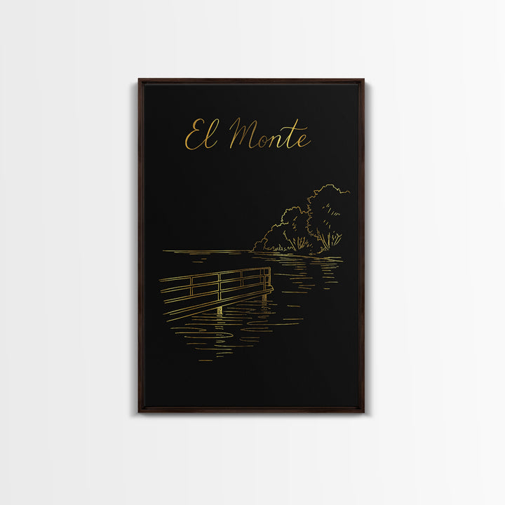 El Monte California Travel Poster, Canvas Print, Minimalist Gold Line Art, El Monte Wall Art, Gift For Travelers, City Art Print, Wall Art