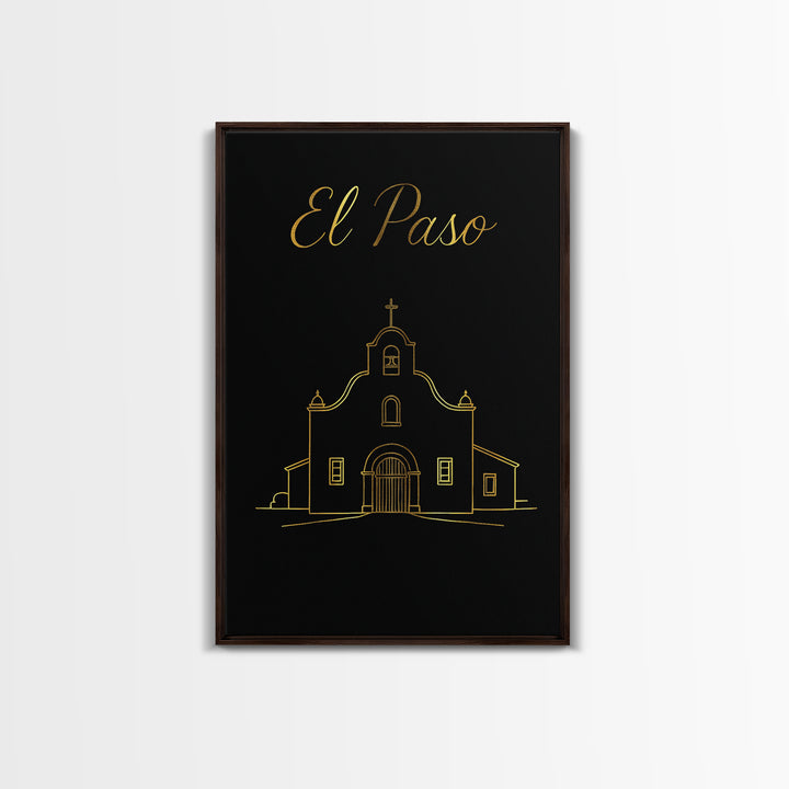 El Paso Texas Travel Poster, Canvas Print, Gold Outline Poster Art, El Paso Travel Art, City Art Print, Home Office Decor, Retro Poster