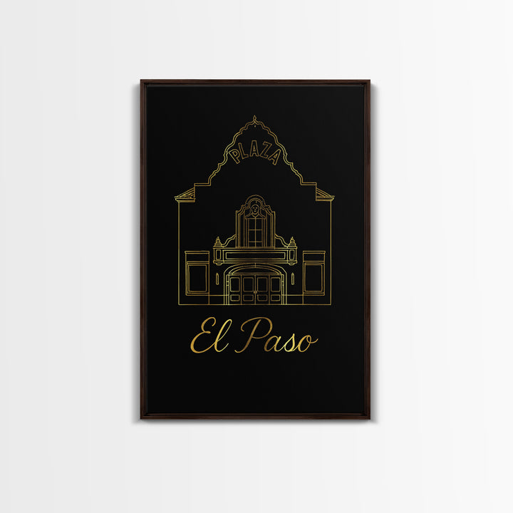 El Paso Travel Poster, Canvas Print, Black Gold Minimalist Art, El Paso Wall Art, City Travel Prints, City Art Print, Travel Poster Set