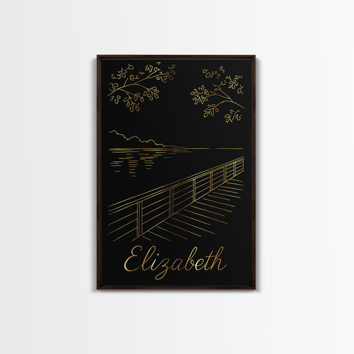 Elizabeth Travel Poster, Canvas Print, Black Gold Minimalist Art, Elizabeth Poster Print, Travel Wall Art, Eclectic Wall Decor